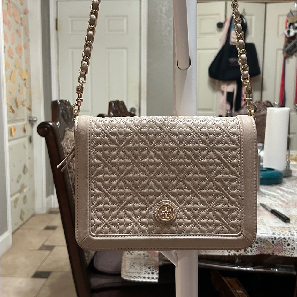 Beige Quilted Crossbody Bag